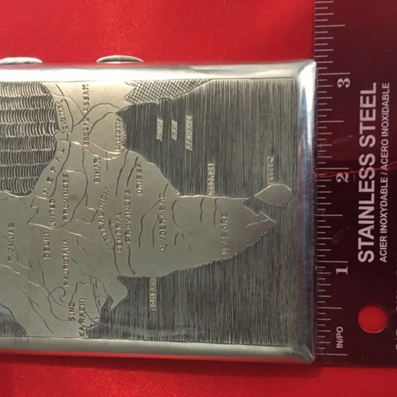 Vtg Heavy Sterling Silver Cigarette Case Map India - Picture 3 of 6